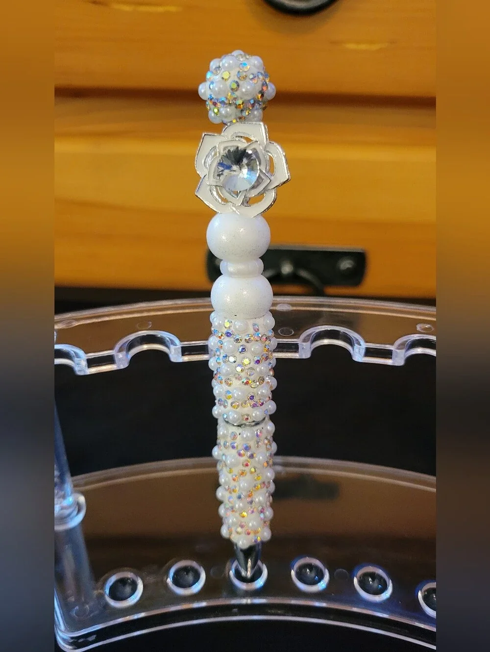 White Beaded Handmade Blingy Pen